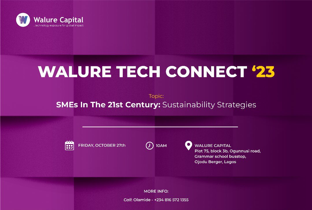 Will be a panelist tomorrow at @walurecapital’s sme meet to discuss smes in the 21st century and its sustainability strategies. 

Come and be a part of this conversation, register here: lu.ma/yk0kdzyf