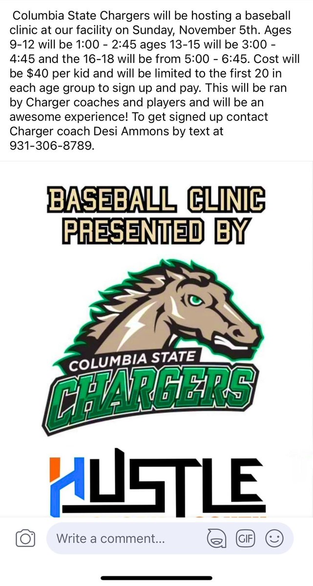We will be doing a baseball clinic at Hustle Factory South. This clinic will involve hitting and fundamental fielding. 

Spots are filling in younger age groups. 16-18 age group is wide open. This would be a great chance for us to see and work with you!