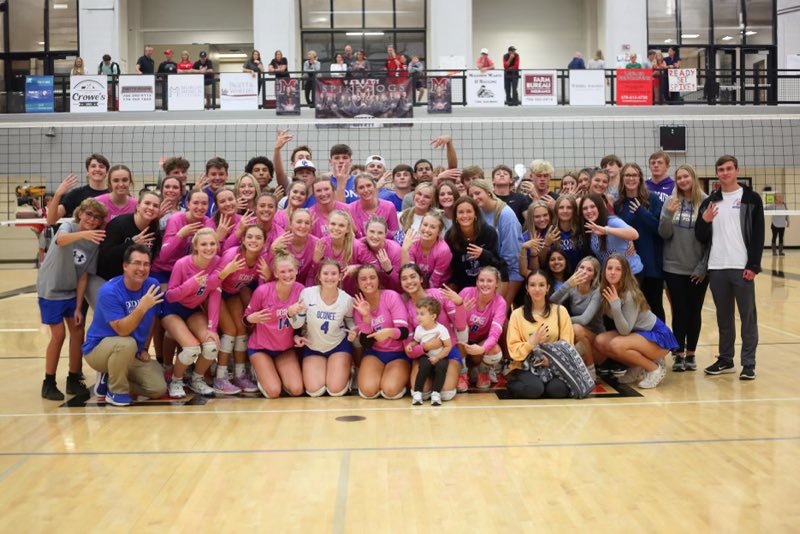 OconeeVB's tweet photo. T.E.A.M. - Together Everyone Achieves More! Thank you boosters for the Spirit Bus! Thank you to all the @ochswarriors students, faculty, family, friends, and fans who came to support us! FINAL FOUR Saturday at 1:00 at OCHS. #MissionONE https://t.co/tSzZW9DNWO