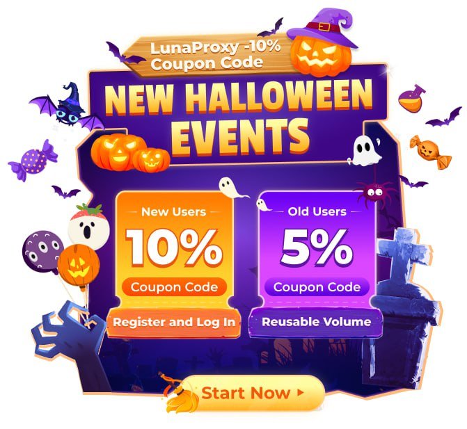 LunaProxy2's tweet photo. 🎉 LunaProxy - Halloween Carnival 🎃👻

To celebrate the arrival of Halloween, LunaProxy has released new coupon benefits:

👻 New user exclusive: VNsplkj9vUkr
👻 Exclusive for old users: ozgUrmSSL72T

Join LunaProxy and share the carnival 🎃👻 https://t.co/DokHsD5UaE