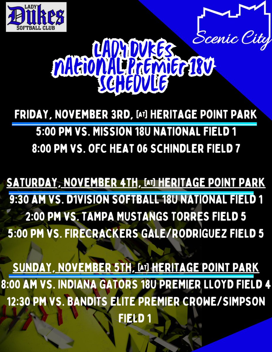 Updated schedule for the Scenic City Showcase! All Gas, No Brakes! Let’s Go! 🔥🔥🔥
