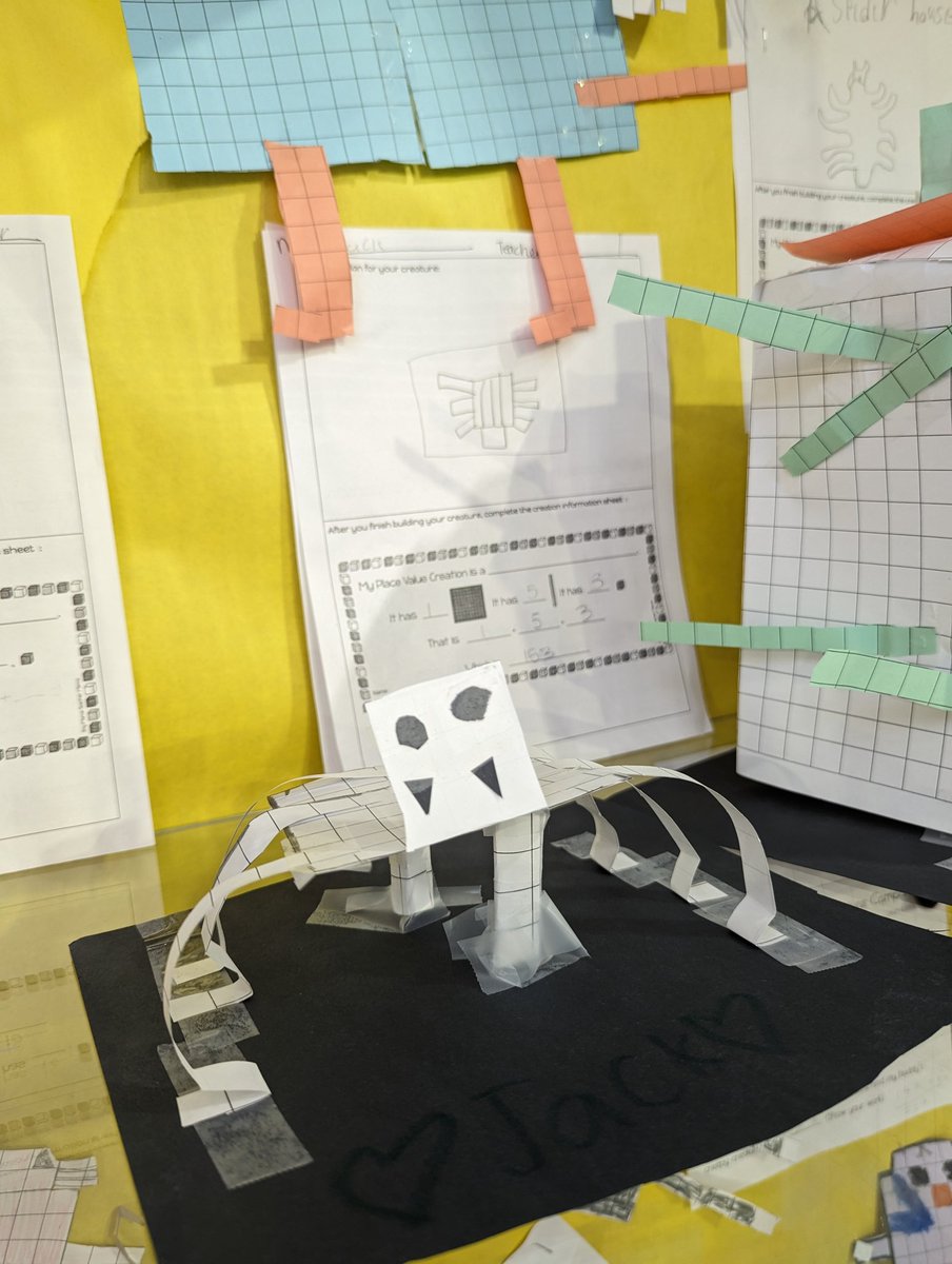 abdoyle79's tweet photo. They understood the assignment. Use paper place value blocks to create a math monster. Try making part of the design 3D with flat paper. Find the value of your creature and represent it in multiple ways. #MaeSTEAM #STEMeducation #elementarysteam https://t.co/c412LfOk3c