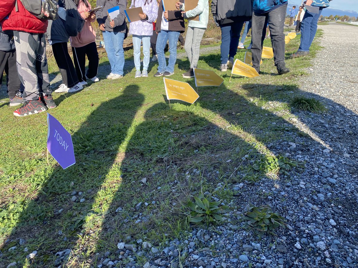Developing an understanding of history as we build a timeline. So many surprises today like our school being older than people on the moon! Or how hard it is to estimate time with space. Or what 5 billion years feels like. What else should be on a timeline? <a href="/stevescyclones/">Manoah Steves School</a>