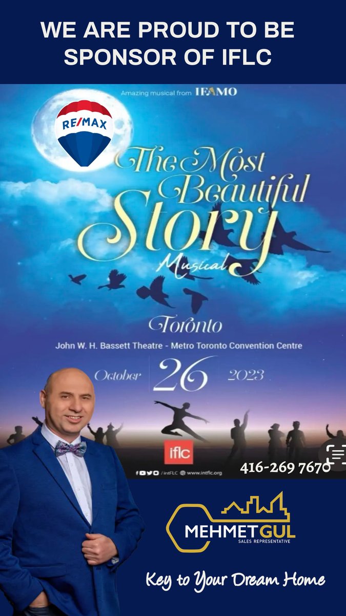 realtormehmet1's tweet photo. We are so proud to be sponsor of a Musical festival @intflc
โThe Most Beautiful Story Musicalโ in Toronto
#IFLC2023 #UniversalPeaceTheyWereBuilding #MostBeautifulStoryMusical #colorsofworld #turkey #theatre
#enguzeloyku #gtarealtor #keytorealestate #love #peace #music https://t.co/X7Bypx3ahg