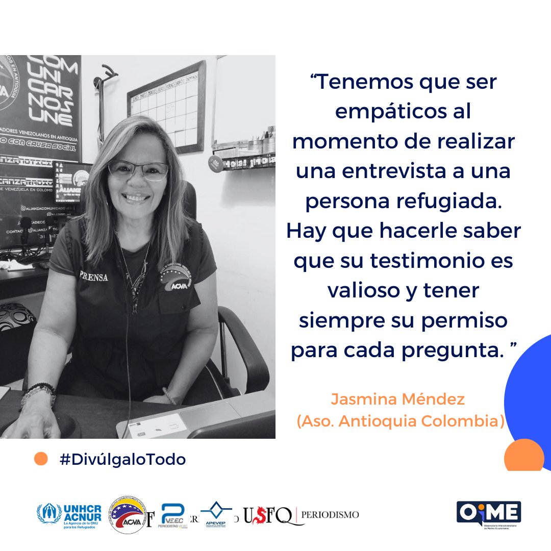 majozabalav's tweet photo. En #DivúlgaloTodo por @OimeEcuador, enfatizamos un enfoque humano en el periodismo. 💛🗣️ Jasmina Méndez de @AlianzadeC nos recuerda que cada testimonio es valioso. #DivúlgaloTodo #Periodismo #MovilidadHumana https://t.co/rwholu8cWR