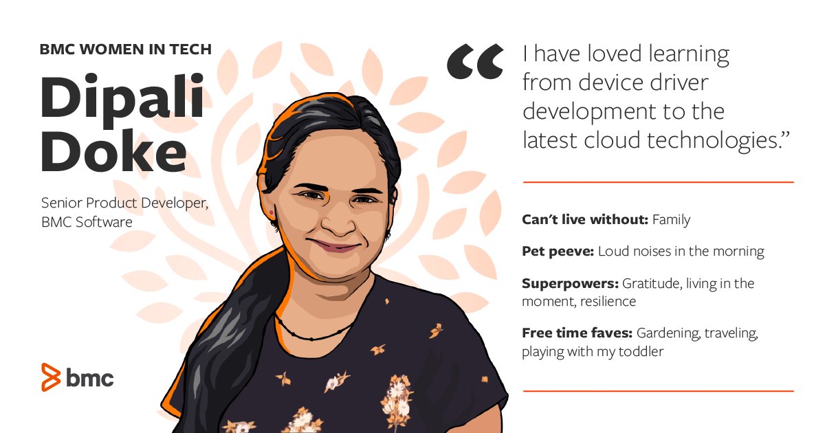 BMCSoftware's tweet photo. This #WomeninTechWednesday, we're highlighting Dipali Doke, our Senior Product Developer & a major powerhouse in and out of work. Her advice for women pursuing STEM? โIt helps to focus on strategic thinking & problem solving capabilities.โ https://t.co/5uAjaGTi9y https://t.co/n9qofcNhT8