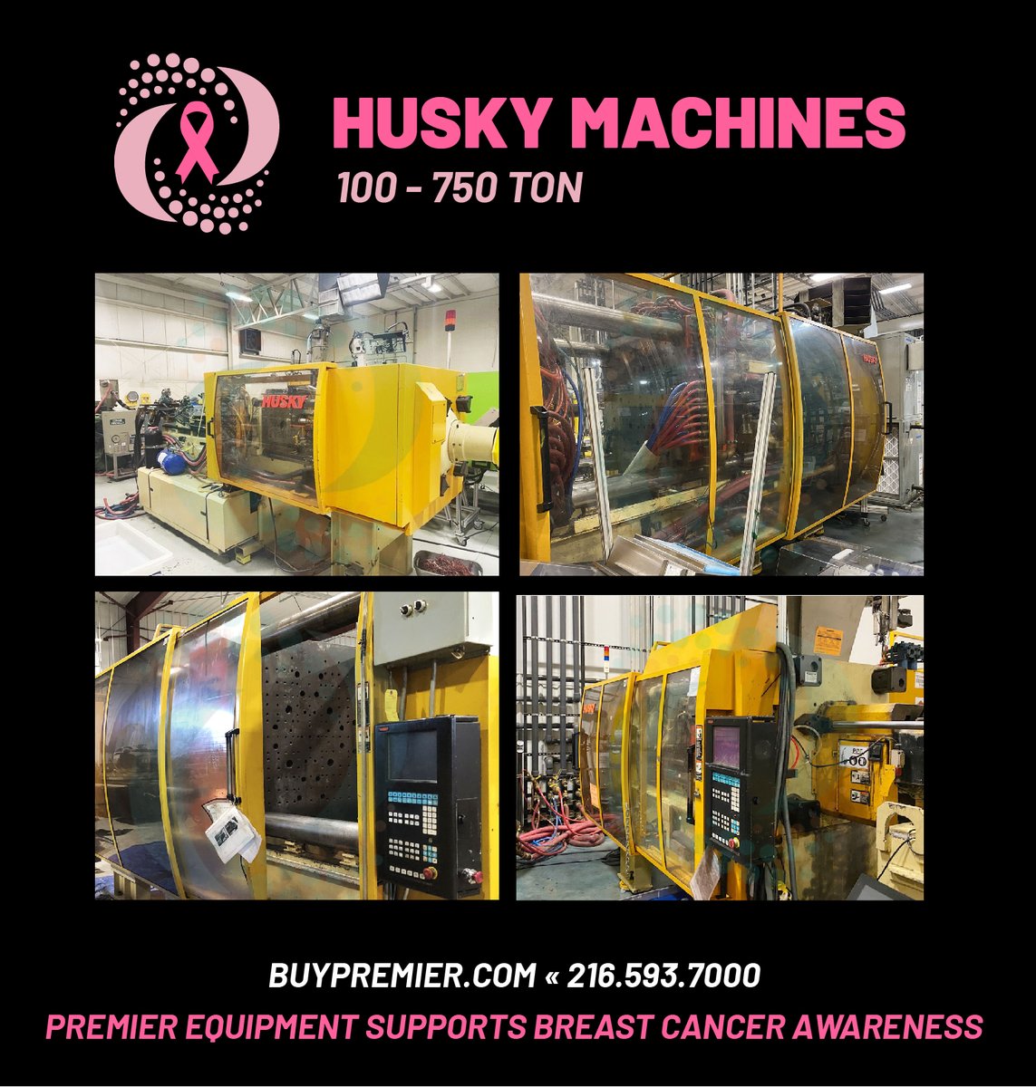 Check out Premier's wide tonnage range of #HuskyInjectionMoldingMachines for #Pinktober 
#BreastCancerAwareness #BuyPremier