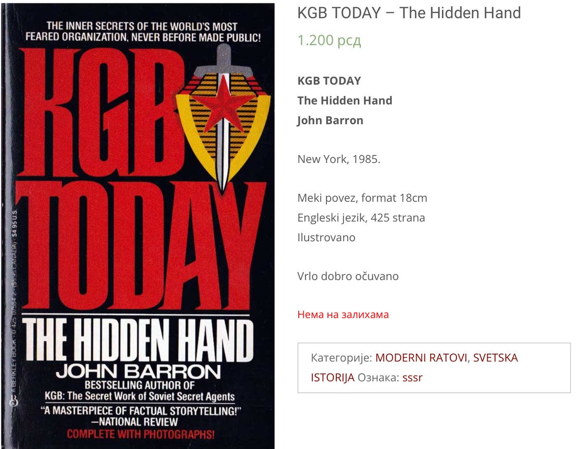 ItsAllATheatre's tweet image. #HiddenHand 
The Hidden Hand - by John Barron (NY, 1985)
The author pentetrated the KGB, exposing the disinfo/propaganda as well as the Russian infiltration of UN/Media &amp;amp; deep agents in high level positions in the US govt.
vojnaknjizara.com/shop/kgb-today…