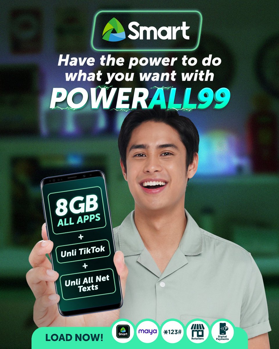 LiveSmart's tweet image. Donny Pangilinan invites you to try Smart Power All so you can get 8GB all-access data and Unli TikTok, all for 99 pesos!

Load now: smrt.ph/PA2tw

#PowerandMagicofSmart