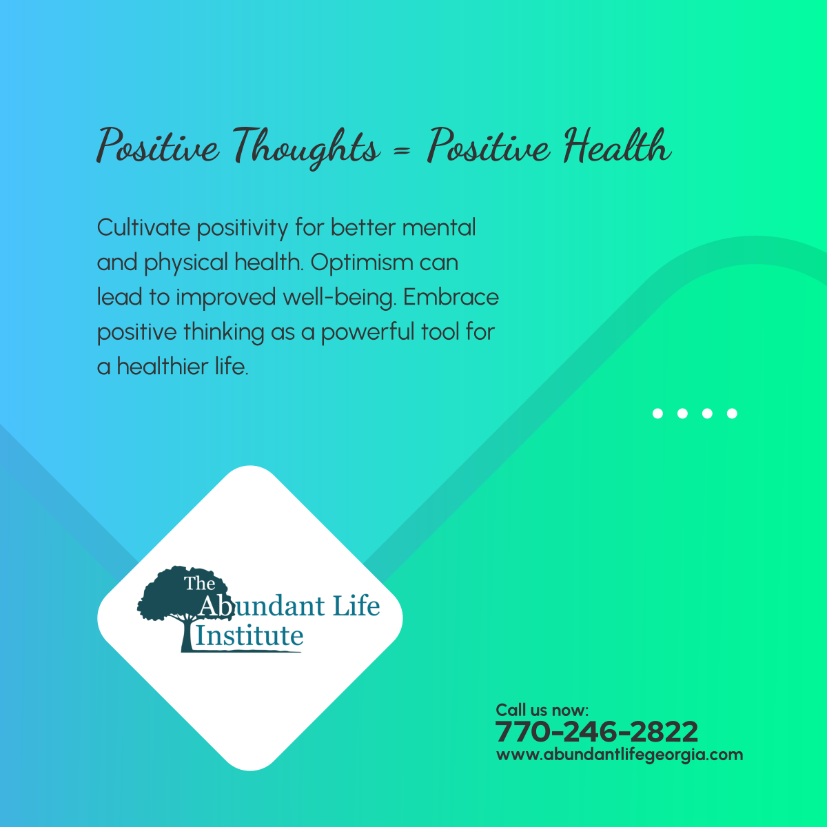 Harness the power of positive thinking for improved mental and physical health. Embrace optimism as a tool to live a happier, healthier life. Begin your journey to a brighter mindset now.

#MentalHealthCare #WinderGA #PositiveThoughts #PositiveHealth #Optimism