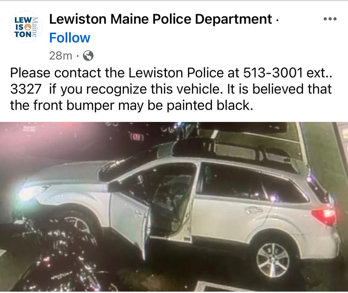 SenatorCollins's tweet photo. Please contact the Lewiston Police Department if you recognize this vehicle: https://t.co/H8Mtr2oa1P