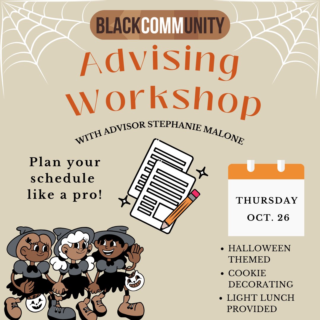 CSUFBlackComm's tweet photo. 🚨Tomorrow!🚨 Spring registration is upon us, which makes this time even spookier 🎃 Don’t miss out on decorating cookies during this Halloween-themed Advising Workshop, hosted by academic advisor Stephanie Malone. Light lunch will also be provided! https://t.co/nypTJD2GsX