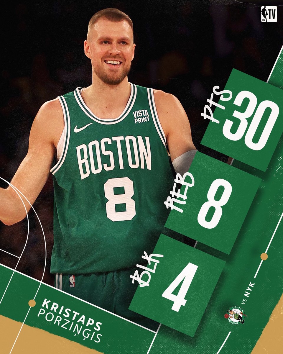 Kristaps Porzingis had a night against the Knicks! ☘️

Most points EVER in a <a href="/celtics/">Boston Celtics</a> debut! 🔥