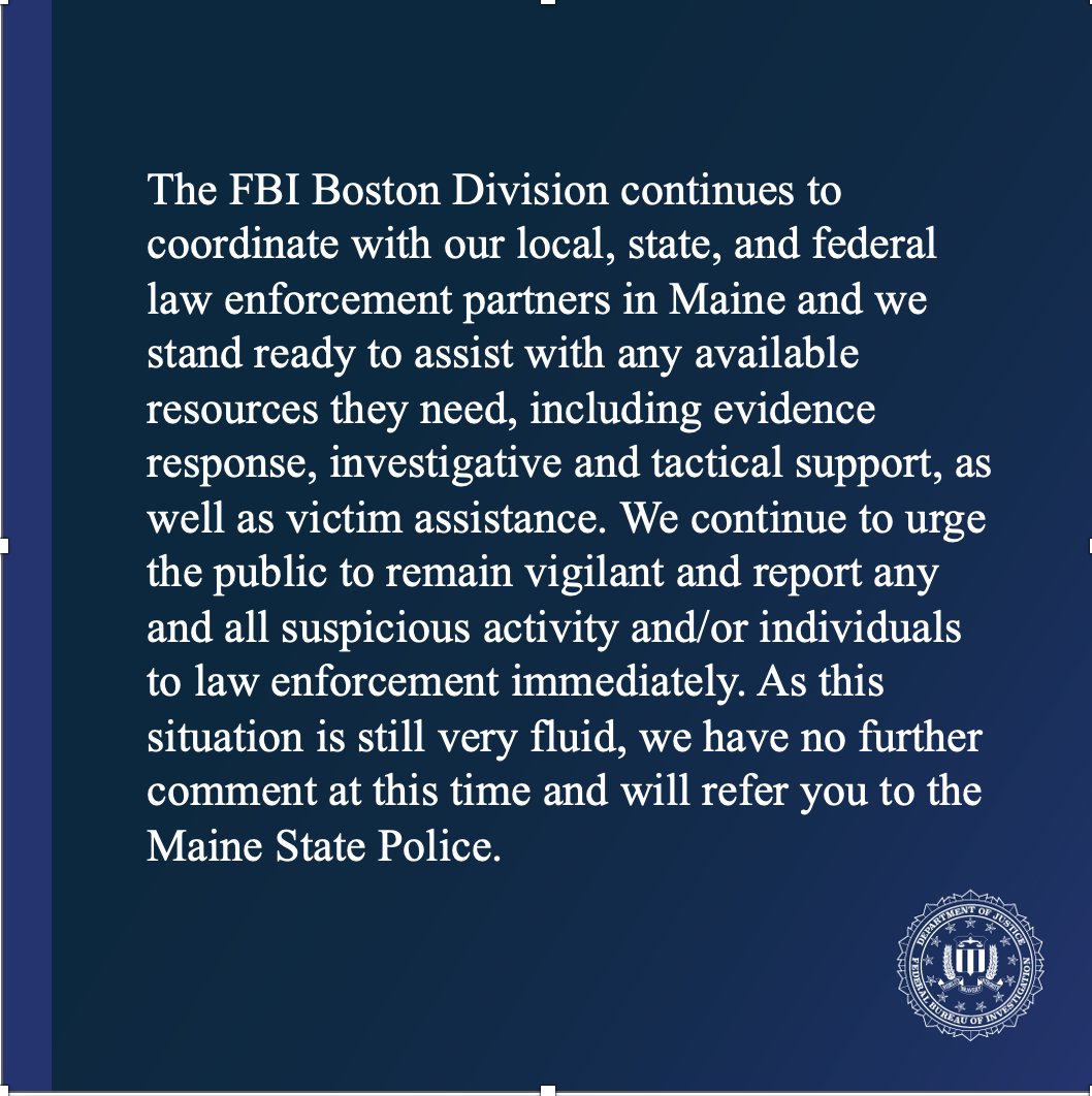 FBIBoston's tweet image. #FBI Boston Statement on Shootings in Lewiston, Maine.