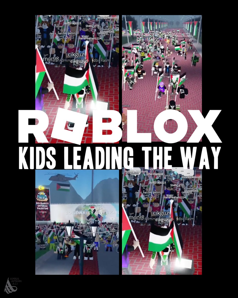Kids on "Roblox" are more educated than adults.
They organised an event that people from all over the world could join. They managed to make people worldwide stop scrolling and wonder what is happening! DISRUPT. MAKENOISE. 
#Palestine #gaza #genocide #israil #united