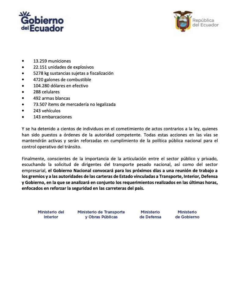 🔴 Importante | El Gobierno Nacional, <a href="/PoliciaEcuador/">Policía Ecuador</a> y <a href="/FFAAECUADOR/">Fuerzas Armadas del Ecuador</a> refuerzan el control en ejes viales y carreteras a escala nacional para combatir la inseguridad.🔽