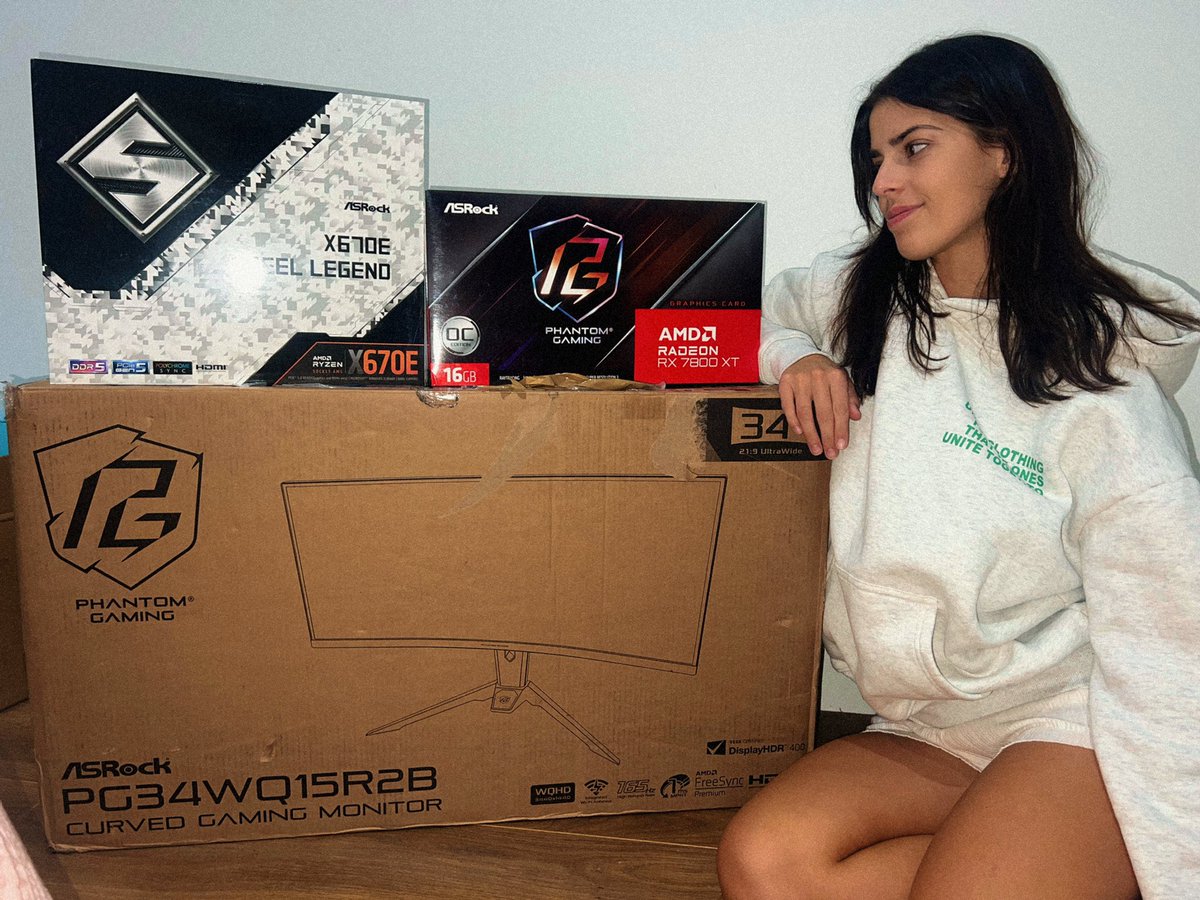 Develiquee's tweet photo. 🚀 Now an @ASRockInfo Elite😍 
They've hooked me up:
✨ Radeon RX 7800 XT Phantom
✨ PG34WQ15R2B Monitor
✨ X670E Steel Legend MB

Next-level streams incoming! 🎮 #ad #ASRock https://t.co/dKGPPeKfpN