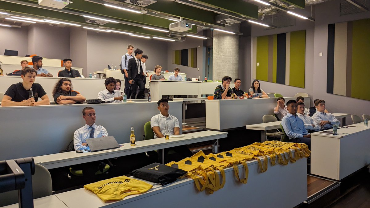Binance_AUS's tweet photo. We had a lot of fun at the University of Technology Sydney last night as part of our @BinanceAcademy  University Tour.

Our VIP & Institutional Sales lead, Jacob Pritchard, and Head of Marketing, James Quinn-Kumar, delivered a workshop on 'Careers in Crypto & Web3' sharing the latest job market trends.

They then answered wide-ranging questions from some very engaged students on how working in Crypto compares to Traditional Finance and Web 2.0 tech companies... Let's just say some alpha was shared!

Big thanks to the Securities & Commodities Analysis Society and Business and Scotch Society UTS for having us.

For those who missed out, we're actively recruiting for our Student Ambassador Program, more info here 👉 https://t.co/9Saz6XJ4Uc