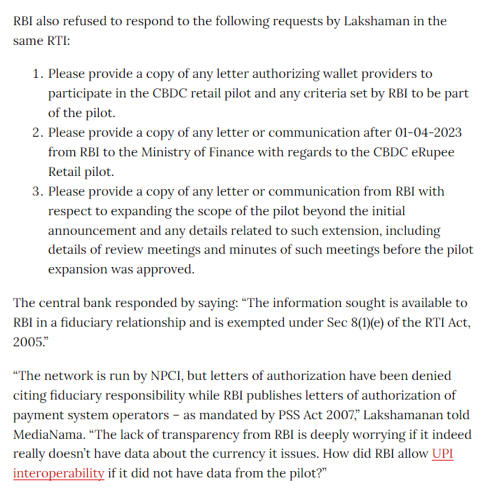 logic's tweet photo. Recently #CashlessConsumer filed an #RTI asking details about #CBDC #eRupeeRetail which @RBI denied.
https://t.co/oxgOljPW7W https://t.co/oj6BPOOebH
