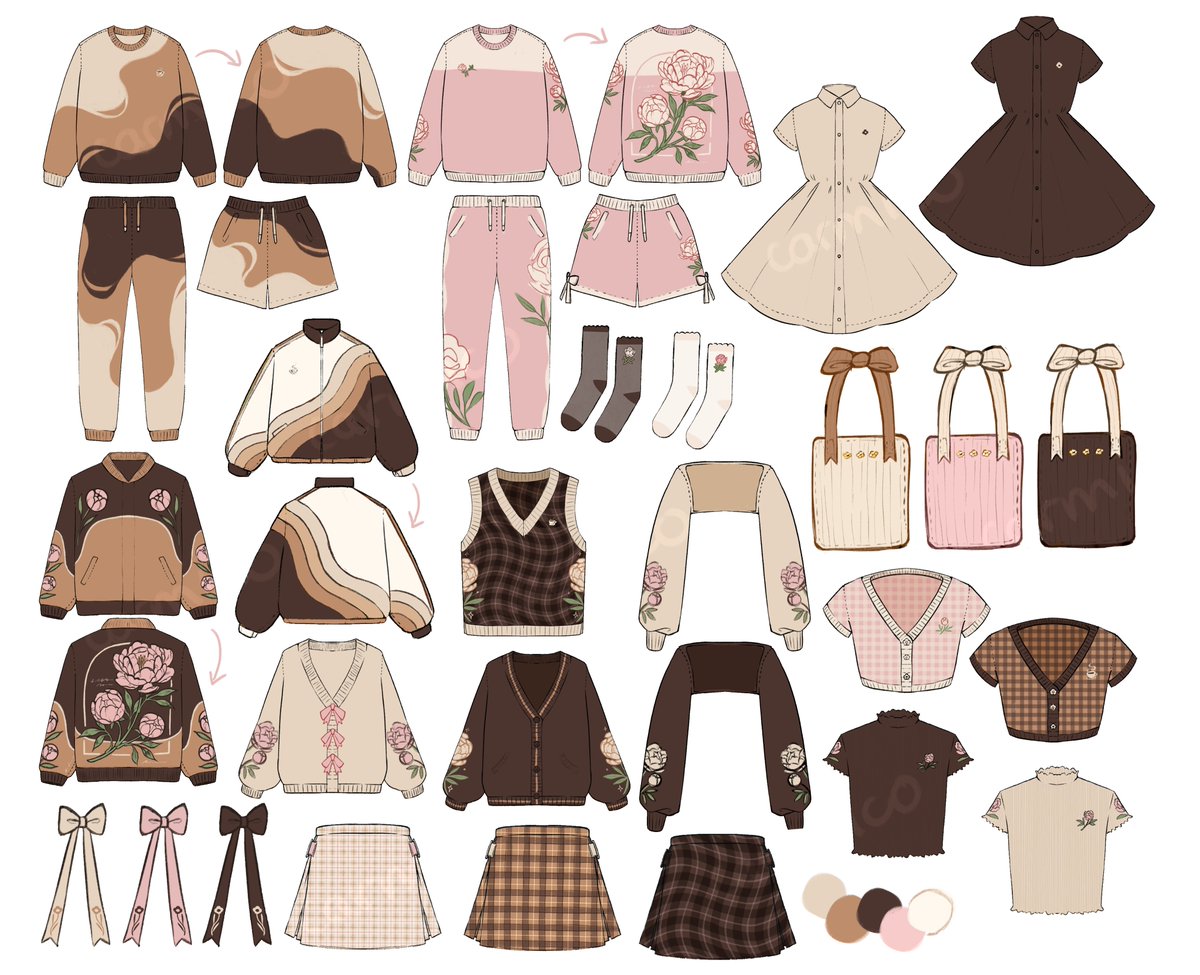 carmiico's tweet photo. who's gonna stop me from showing my spring line design sheet? certainly not *me*, and I assume not you!! 🌷☕✨ light academia coffee shop vibes hehe https://t.co/ooGJqKs1XZ