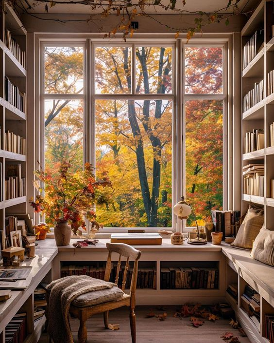 etherealdior's tweet photo. home library during autumn https://t.co/PEerN3k2rE