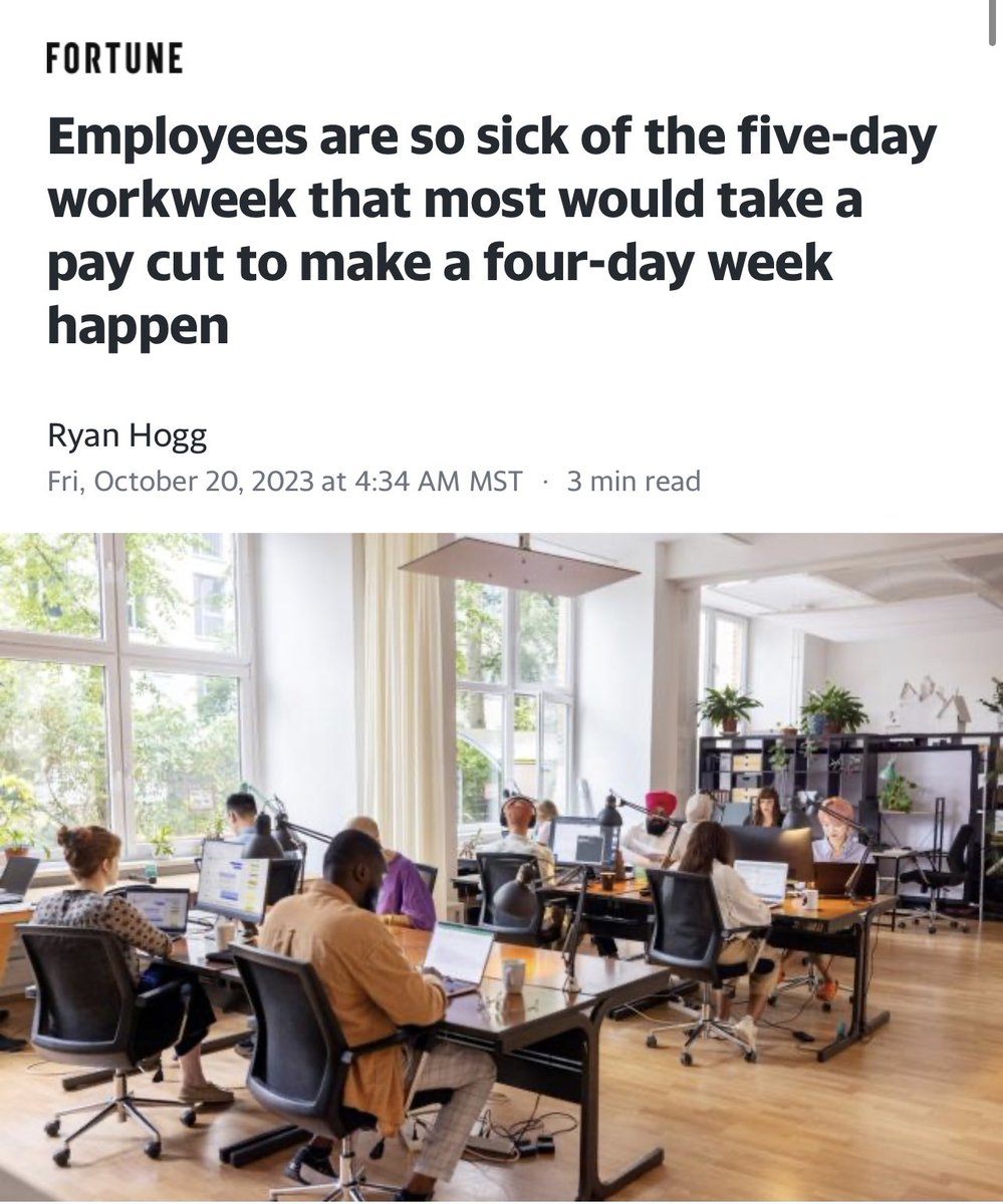 Absolutely fucking nobody is saying they will take reduced pay. And yes, we should all be on a four day workweek for the same pay. Don’t let this bullshit gaslight you.