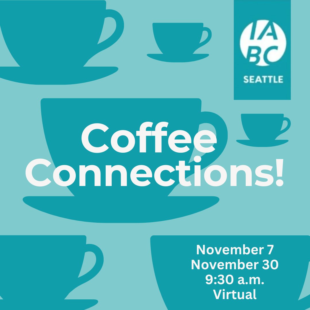 Fill your cup and make new connections at our Coffee Connections on 11/7 &amp; 11/30!

We're setting up this space for our IABC Seattle community to take a PAUSE and chat over comms topics and trends on your mind. Join us!

11/7: lnkd.in/gDp7Erve
11/30: lnkd.in/gWHT2xcK