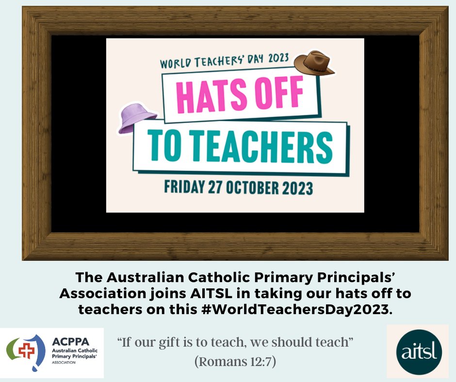 The Australian Catholic Primary Principals' Association would like to say a HUGE thank you to all teachers as we celebrate World Teachers' Day on October 27th.
#WorldTeachersDay2023 <a href="/aitsl/">aitsl</a>