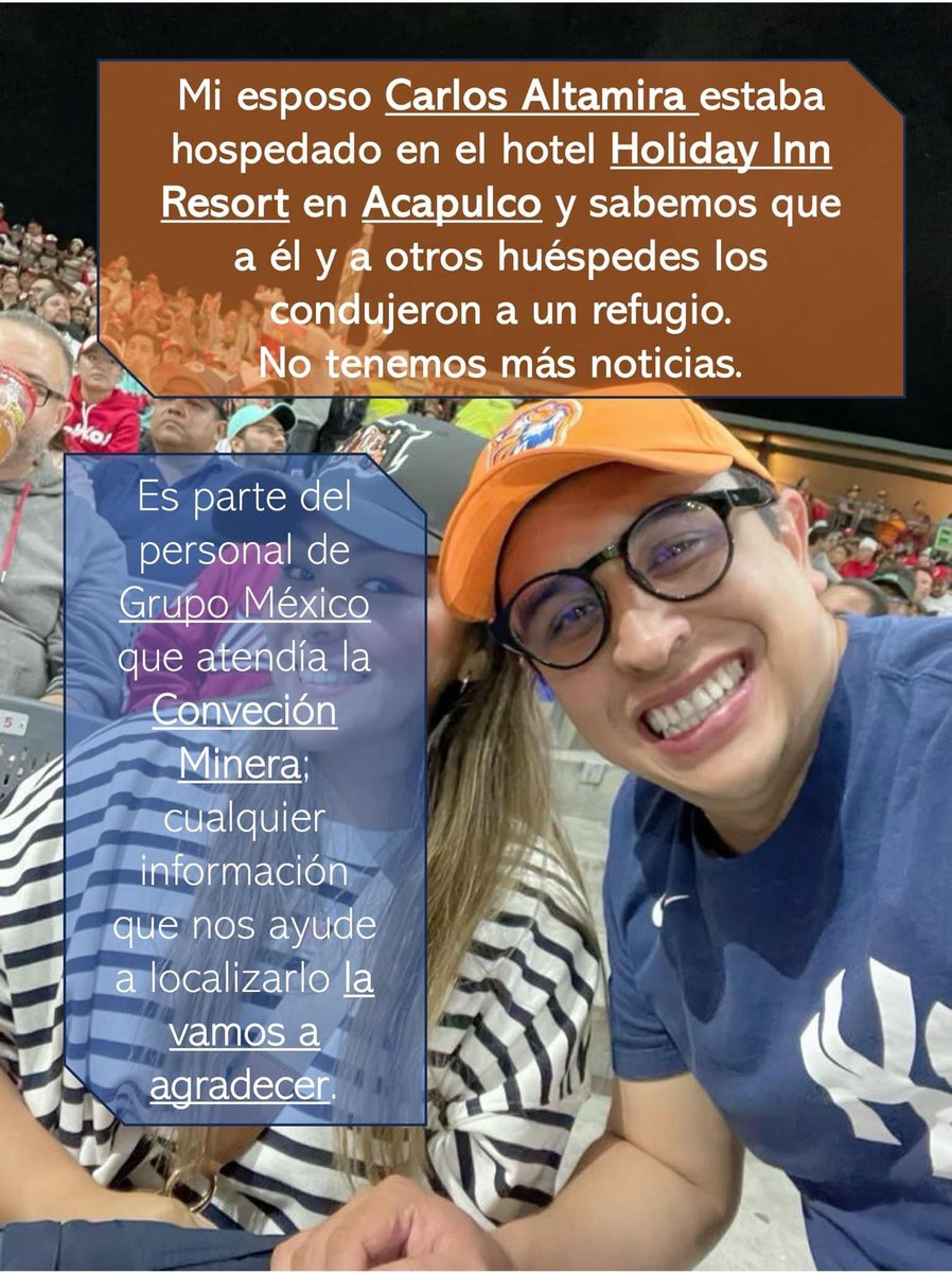 gabrielaconll's tweet photo. Buscamos a Carlos Altamira, hospedado en Holiday Inn Resort Acapulco, asistía a la Convención Minera por parte de @GMexico_oficial 
#Acapulco #ConvencionMinera #TeBuscamosCarlosAltamira

Cualquier información que nos ayude a localizarlo la agradecemos infinitamente 🙏🏼 https://t.co/KLxDAlKrul