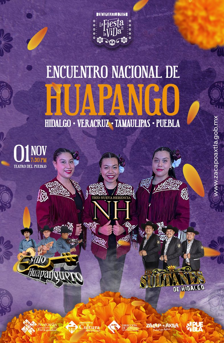 Encuentro Nacional de #Huapango con tríos de Hidalgo, Puebla, Veracruz y Tamaulipas, próximo 1 de noviembre en #Zacapoaxtla.

#lafiestadelavida