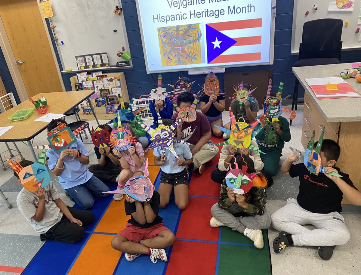 ArtmommaJohnson's tweet photo. Grade 3 students celebrated Hispanic Heritage Month by constructing and writing about Puerto Rican Vejigante Masks in Art.
#aacpsARTgrows
#AACPSAwesome
#AACPSVisualArts
#GBParkAACPS https://t.co/PWJNfbD8Zg