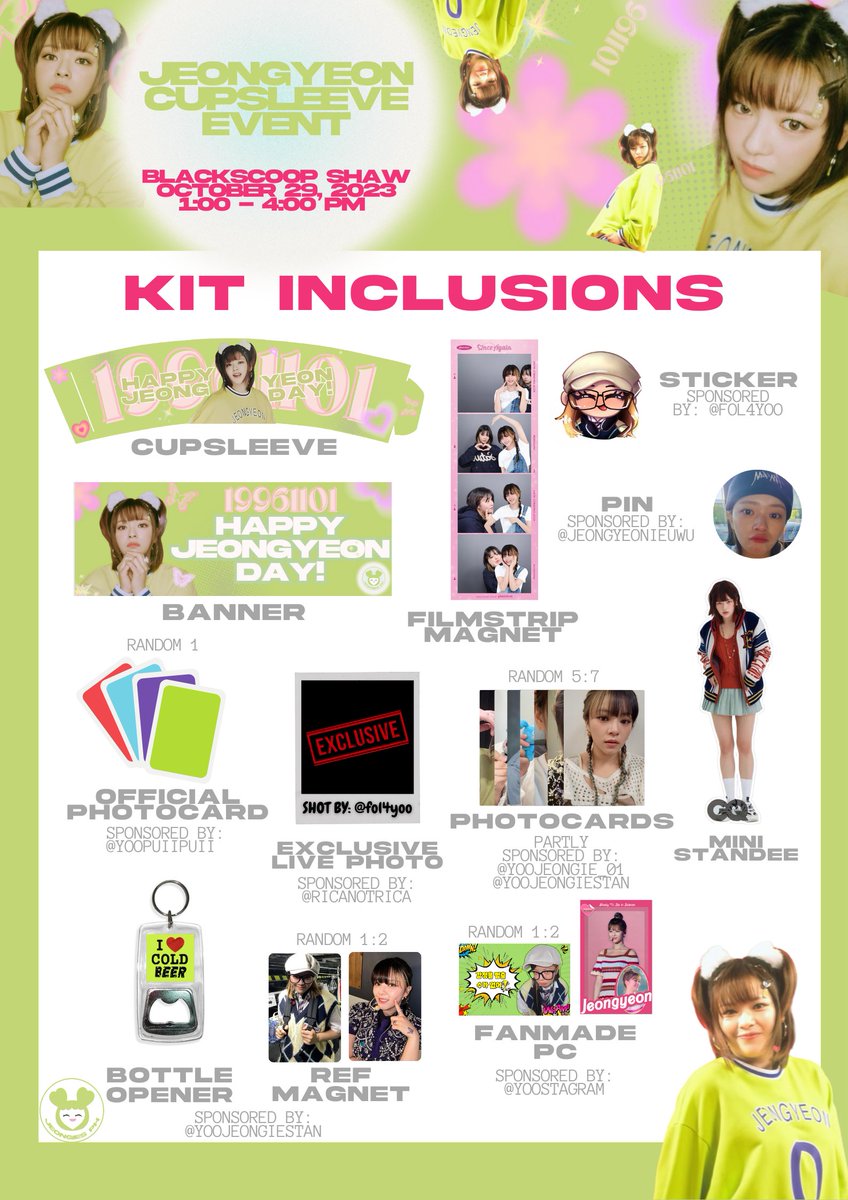 JeongiesPH's tweet photo. D-3

KIT INCLUSIONS 💚

We know you CAN'T STOP THE FEELING of being excited as we are! We are happy to announce the list of inclusions you will be receiving on the 29th.

Can't wait to see you there! 🤩

#HappyJeongyeonDay
#JeongiesPHCSE
#TWICE #JEONGYEON https://t.co/sGfwytNqHS
