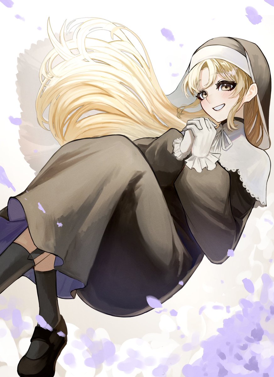 sister claire ,sister cleaire 1girl long hair solo white capelet gloves nun white gloves  illustration images