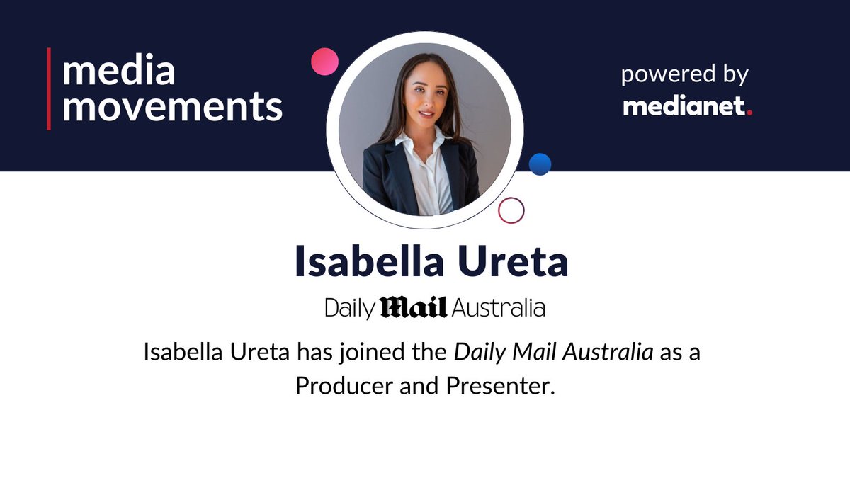 MedianetEditor's tweet image. #MediaMovement: @isabellaureta_ has joined the @dailymailau as a Producer and Presenter. #australianmedia