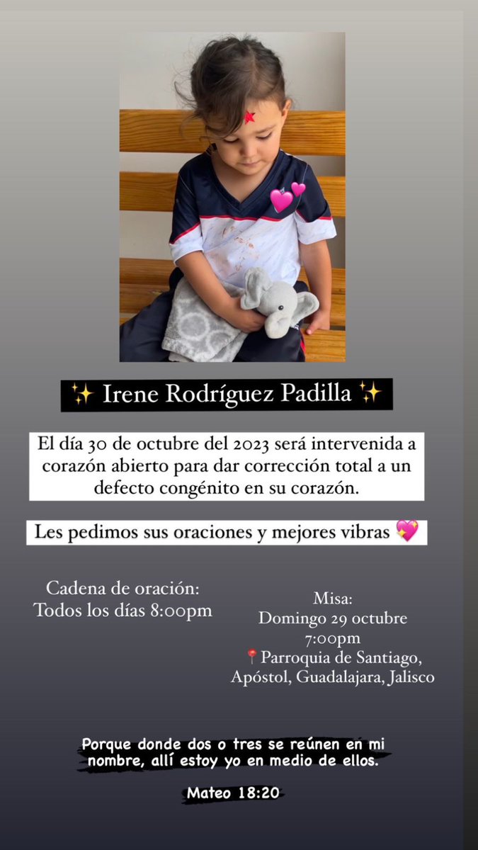 #CadenaOración 
Como comunidad Lasallista los invitamos a tener presente en nuestras oraciones la salud de nuestra pequeña alumna Irene, quién en próximos días será intervenida. Ponemos en manos de Dios y de la Virgen su salud, así como también a su familia 🙏🏻 
 #SomosLaSalle