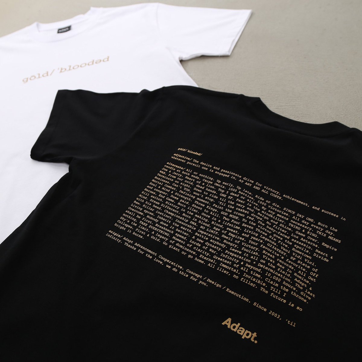 Adapt's tweet image. Gold Blooded Definition ✏️🏆 Now Available in tees + hoodies @ adaptclothing.com :: #goldblooded