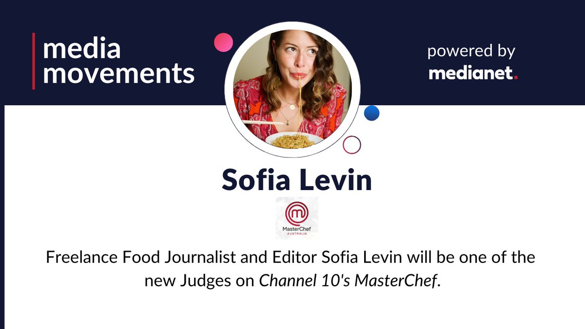 MedianetEditor's tweet image. #MediaMovement: @sofiaklevin will be one of the new Judges on @masterchefau. #australianmedia