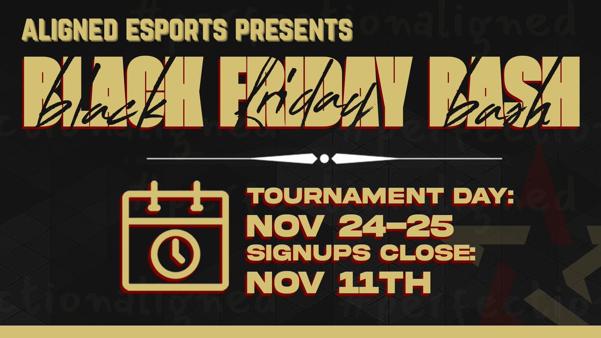 Aligned_GG's tweet photo. Time to show off your talent!

Aligned is hosting our first tournament that starts on November 24-25. The MMR floor for the Black Friday Bash will be 1700 and the ceiling will be 1900. Fill out the Google Form below to register. 

Good luck everyone!

https://t.co/vVhoRZVMDX https://t.co/VlvIIv3Dyp