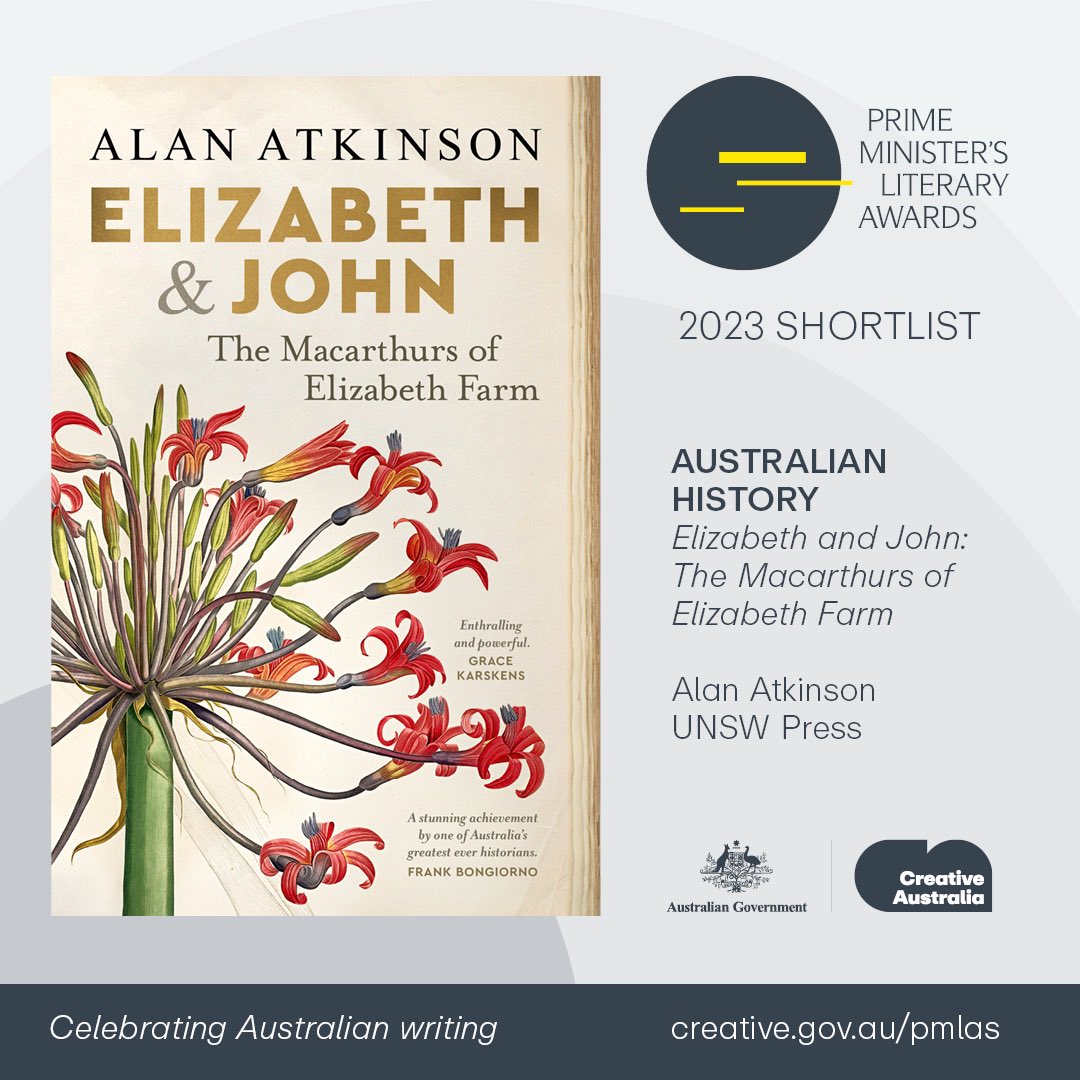 We’re celebrating some exciting news today with the announcement that Elizabeth & John by Alan Atkinson has been shortlisted in the Australian History category for the Prime Minister’s Literary Awards. Congratulations to Alan and all shortlisted authors! 🎉 #PMLitAwards