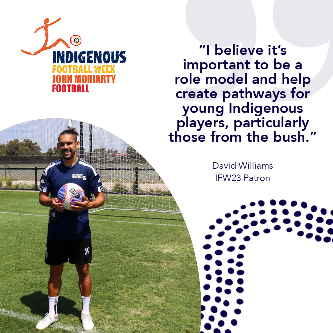 We are grateful to have prominent Indigenous footballer and @PerthGloryFC striker David Williams (@willo_15) as the Indigenous Football Week 2023 Patron. Support JMF > jmf.org.au #IFW23 Thank you to our partners: @adidas @aleaguemen @aleaguewomen @thepfa