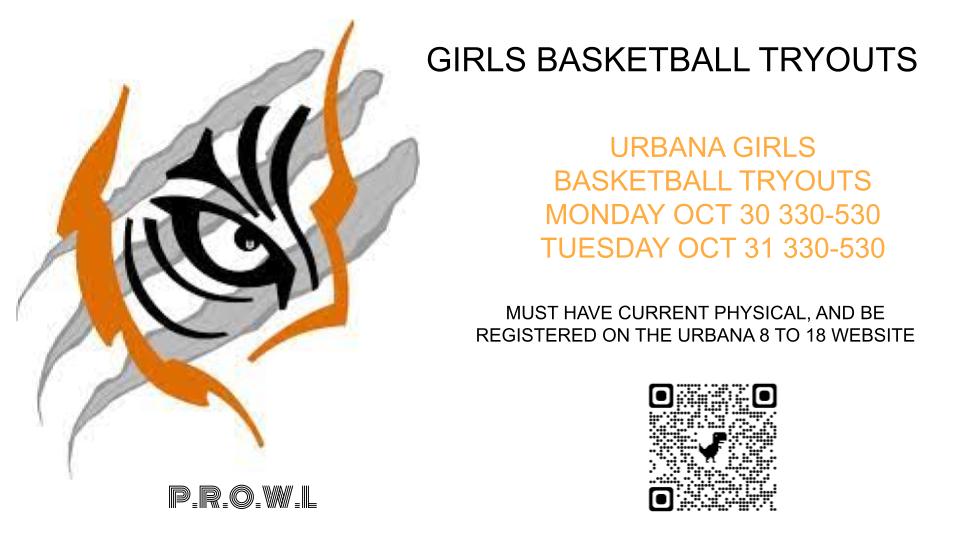 bboykin03's tweet photo. @athleticsurbana Girls Basketball Tryouts will begin on Monday Oct 30th.  Use the QR Code to register and make sure that you have a physical on file with the main office.  #GoTigers #PROWL #NewYearNewU https://t.co/ptJythAMQ3