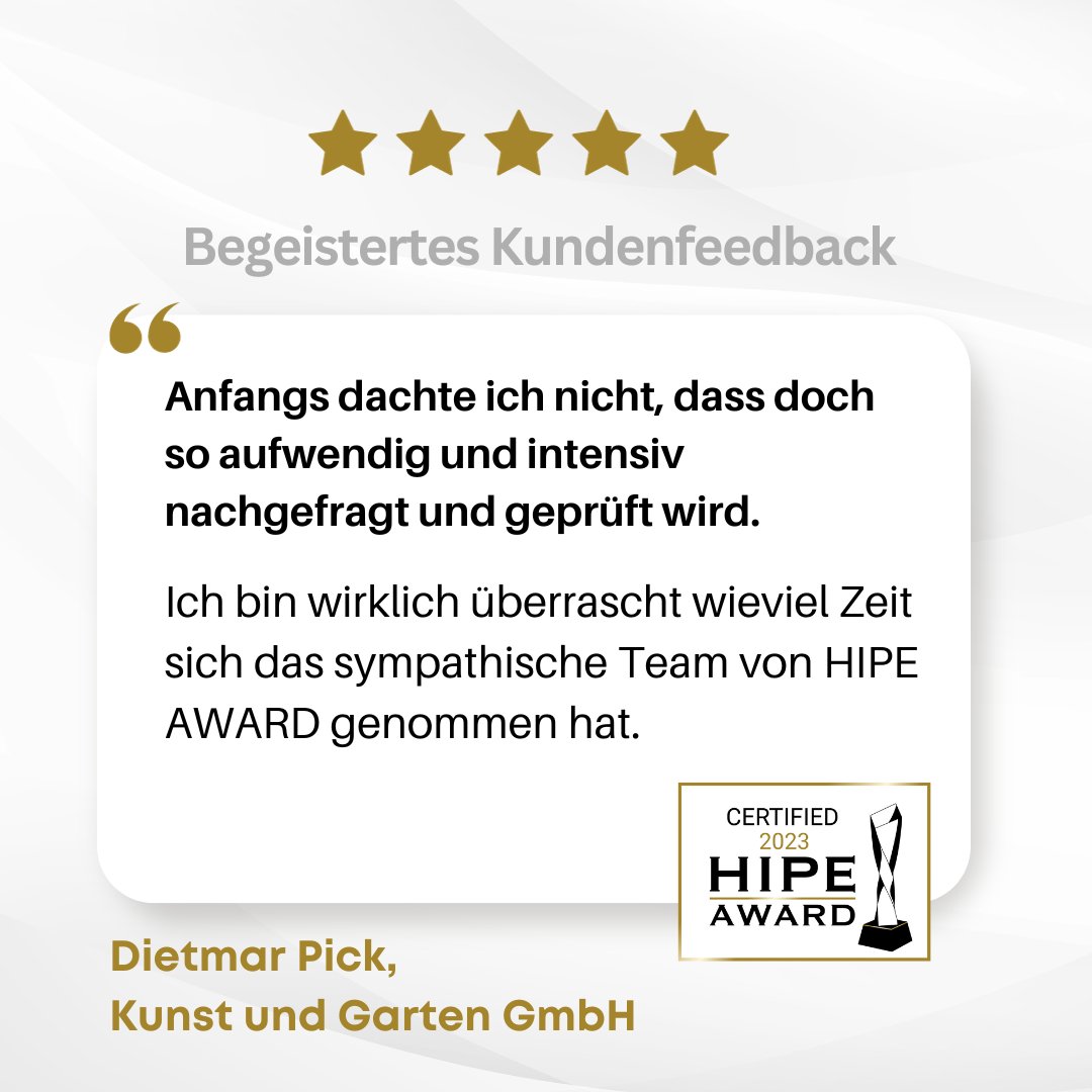 Vielen lieben Dank an Dietmar Pick, Geschäftsführer der Kunst und Garten GmbH für diese lobenden Worte! ✨❤️ #hipeaward