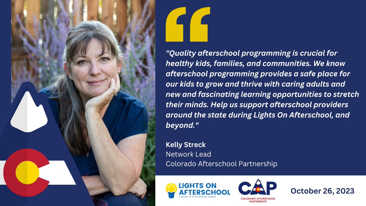 Today is the day! Join us and afterschool programs across Colorado to celebrate #LightsOnAfterschool! Help us shine a light on the impact afterschool programs are making! Kelly Streck, CAP's Network Lead, kicks off today's celebration!