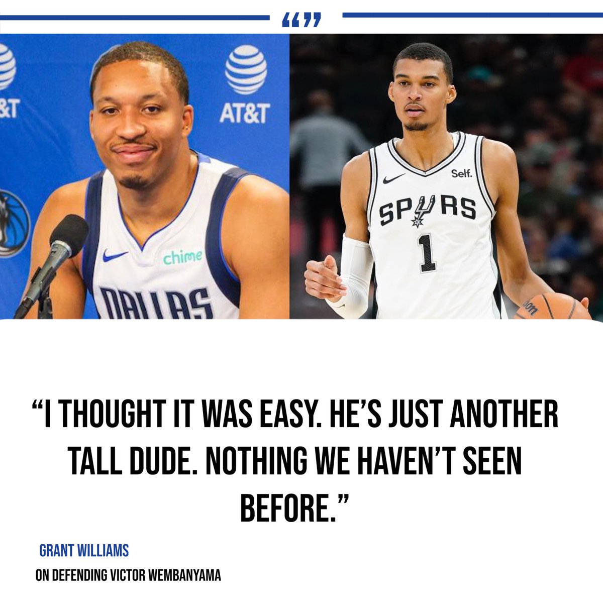 BallsackSports's tweet photo. Grant Williams says guarding Wemby was “easy.”👀😅 https://t.co/i3nzZ75b6x
