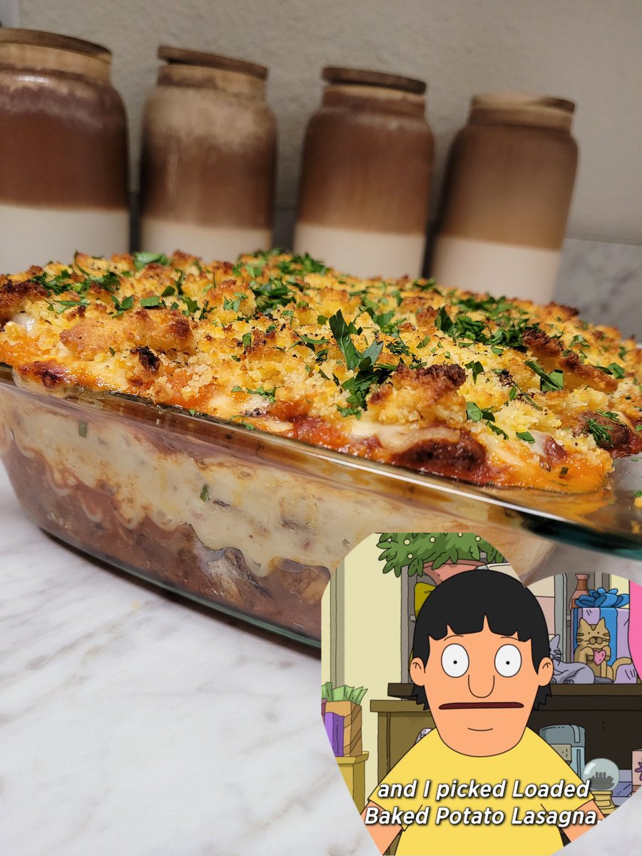 Yeah, that's right. I made the #loadedbakedpotatolasagna from #BobsBurgers. No, I will not apologize