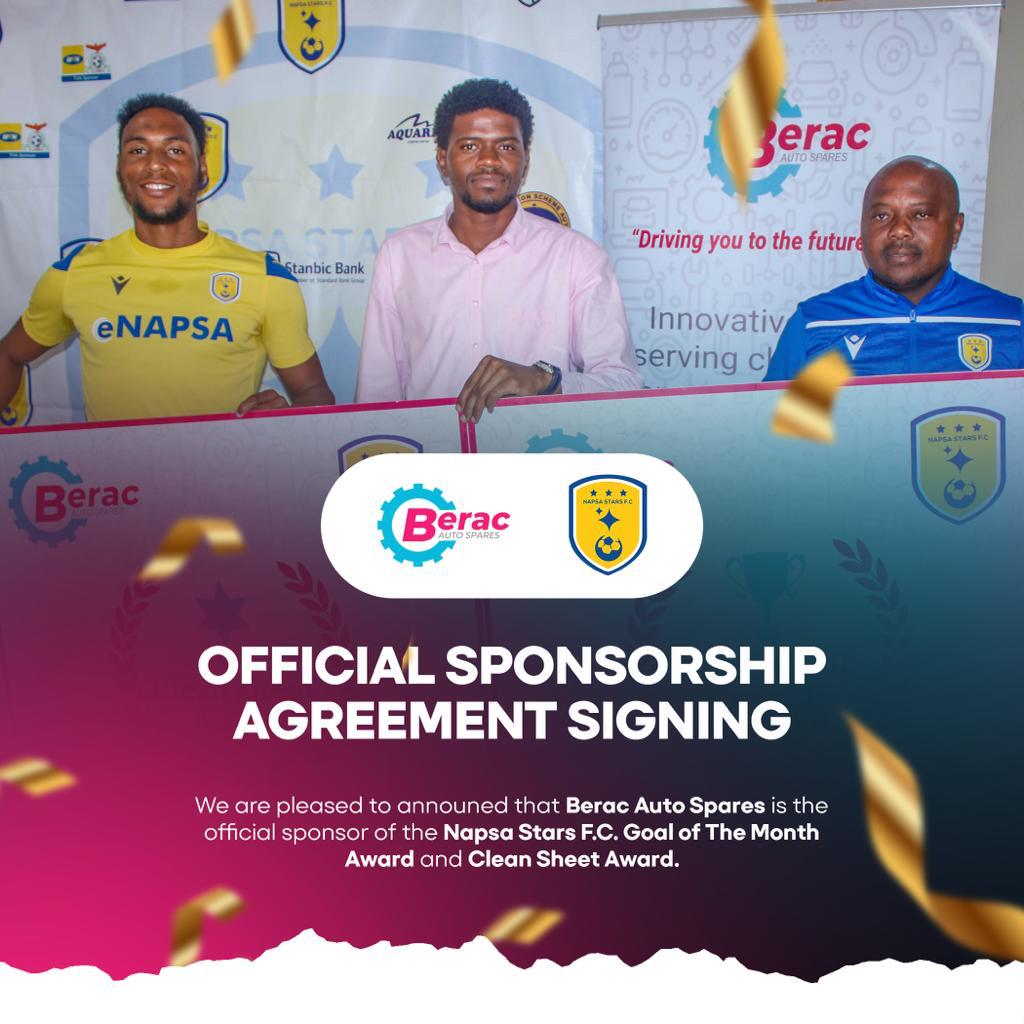 Berac_Auto's tweet photo. BERAC AUTO SPARES has teamed up with NAPSA FC to support the beautiful game! 🙌🏾 We're proud to sponsor the GOAL OF THE MONTH and CLEAN SHEET awards. 

Let's celebrate excellence on &amp; off the field!🏆

#GoalOfTheMonth⚽️ #CleanSheet🥅🧤 
#NAPSAFC⚽️ #BERACAutoSpares⚙️ https://t.co/p22Sa6xzaR