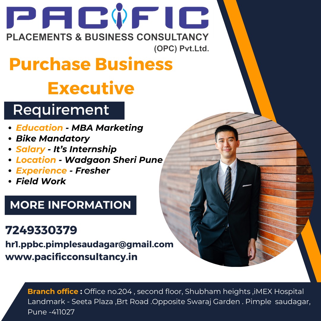 PpbcPune's tweet image. #HiringAlert #purchaseexecutive #fresher #Location #pune #MBA #internship #pacificplacementsandbusinessconsultancy