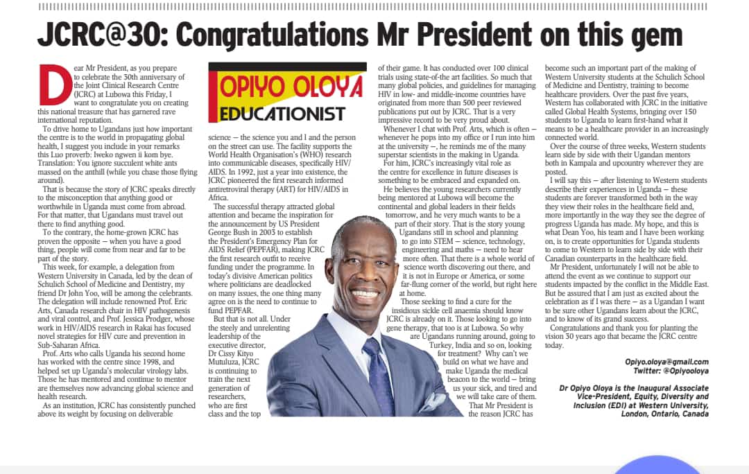 In yesterday's @newvisionwire with @OpiyoOloya as we gear up for Friday. #JCRCAt30 #CelebratingExcellence