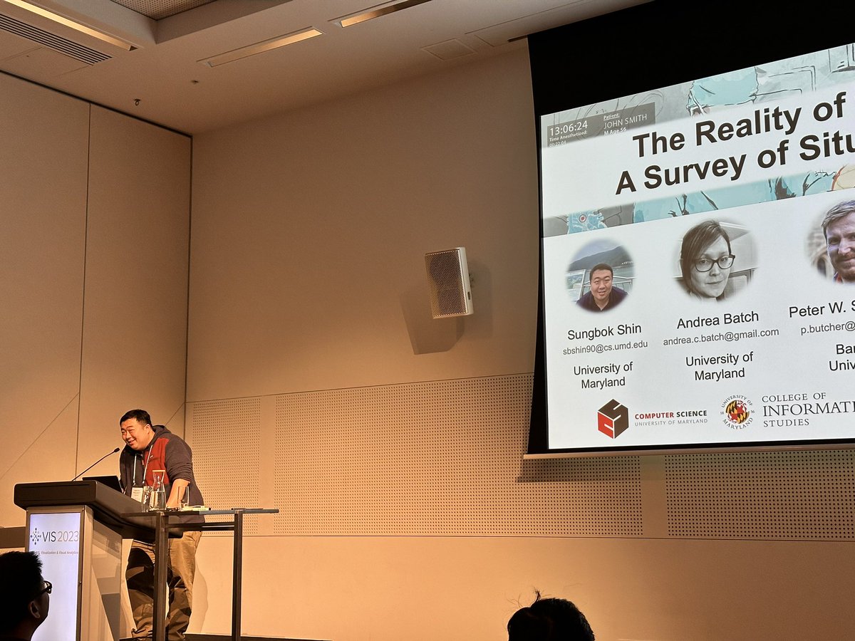 Finally, in our fifth paper talk this day at #ieeevis, <a href="/sungbokshin90/">Sungbok Shin</a> gives a lowdown of the setting in situated analytics in Room 109. Work started in 2019 and got corona:d 🦠!

Co-authors <a href="/pwsbutcher/">Peter Butcher</a>, <a href="/DreaBatch/">Andrea (Julca) Batch</a>, <a href="/ritsos_p/">Panagiotis D. Ritsos</a>, and moi in attendance cheerleading📣🙌💃🕺!