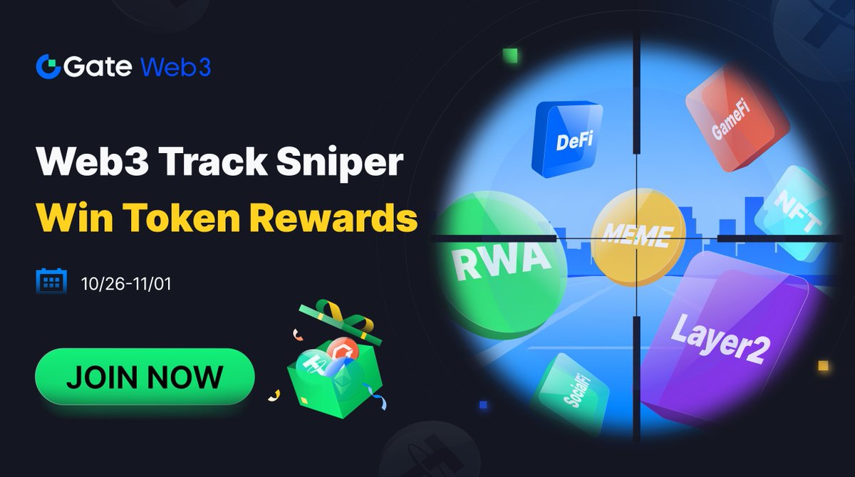📢Web3 Group #TrackSniper🔫!

⏰Time: 10/26-11/01 (UTC+8)
💰Draw 5 x 6U 🎁!

Rules⤵
✅Follow @gateio_web3 
✅Join the #Web3Group
✅Share #Web3Track for 7 days

Enter👉 Gate.io App - "Moments" - "Group" -"Web3 Q&amp;A Group"

🏆Who is the best track sniper?!